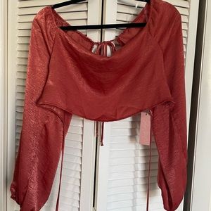 Satin Long Sleeve Cropped Top